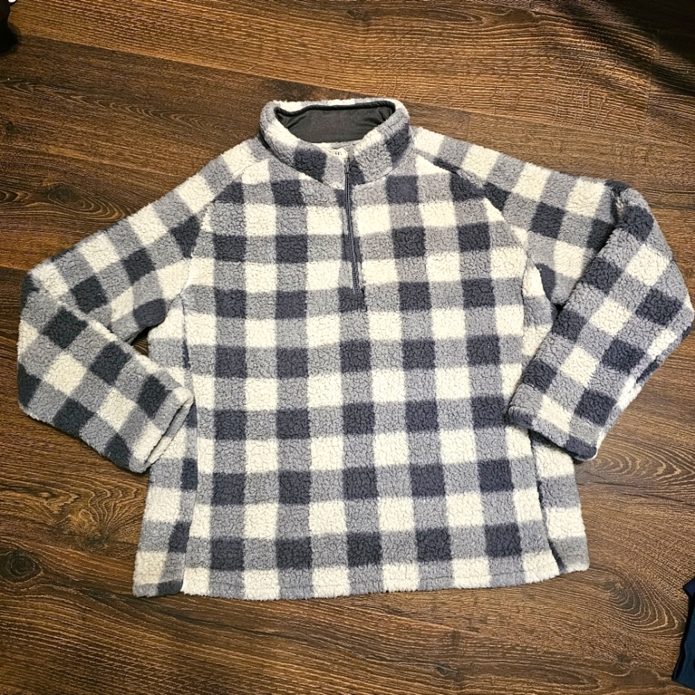 Seven Apparel Womens Fleece Quarter Zip LS Gray White Plaid Jacket Top Size XL